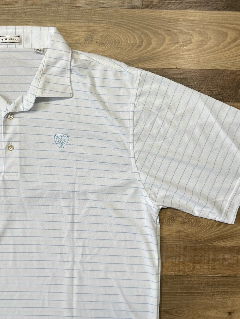 Peter Millar Summer Comfort Polo Shirt Mens 2XL Blue White Striped Performance